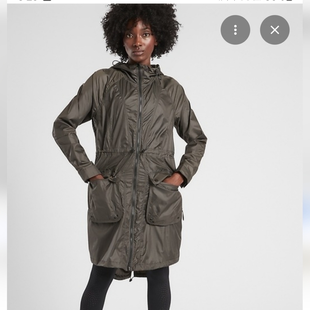 Athleta Olive Green Lightweight Packable Hooded Raincoat
